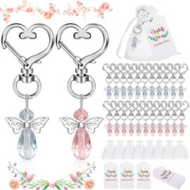 QWOZUEO 24 Pcs Angel Favor Keychain Set, Angel Wings Pendant Keychain Wedding Gifts Baby Shower Favors, Guest Return Favors with Thank You Tag Organza Bags for Bridal Shower Birthday Baptism Party