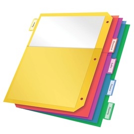 Oxford Plastic 2 Pocket Binder Dividers, 5 Tab 1/5 Cut, Multicolor Large Tab Set, Insertable Dividers with Paper Inserts, Letter Size, 3 Sets (89602)