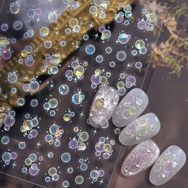 Colorful Water Bubbles Nail Art Stickers Dreamy Shell Light Bubble Star Nail Stickers for Women Relief Circle Foam Sticker Nails Design Decor Cute Aesthetic Bubble Nail Sticker Nails Accessories