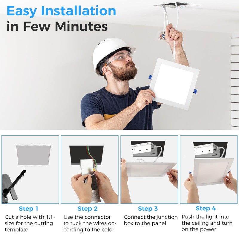 HONZIN 12 Pack 4 Inch Square Recessed Lighting, 5CCT Ultra
