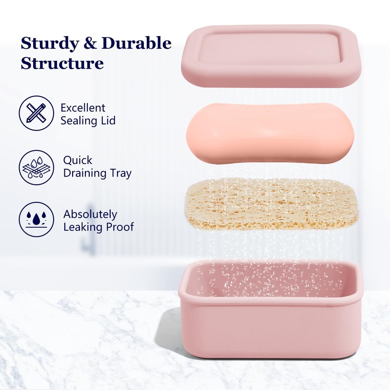 Leak Proof Silicone Travel Soap Case with Draining Tray -