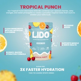 LIDO Tropical Punch Electrolyte Powder Packets — Clean, Zero-Sugar Hydration Drink Mix with Balanced Sodium for Fast Replenishment — Vegan, Paleo & Fasting Friendly — 28 Sticks