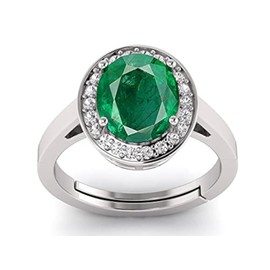 LMDPRAJAPATIS Natural 8.00 Ct Lab Certified Emerald Panna 925 Sterling Silver Oval Shape Adjustable Ring