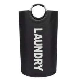 Barpre Large Laundry Basket 90L - Collapsible Washing Basket with Padded Aluminum Handles, Waterproof 600D Oxford Fabric Dirty Clothes Hamper for Bathroom Bedroom & Storage, Round Foldable Bin (Black)