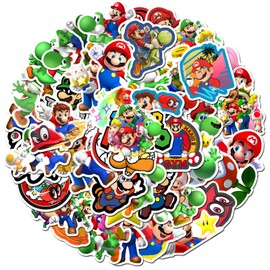 50pcs Cartoon Mario Stickers for Kids, Vinyl Waterproof Decal for Water Bottle Laptop Toy Sticker for DIY Decorate Bumper Phone Hard Hat Kids Teens Gifts (Mari)