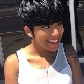 Yviann Pixie Cut Wigs for Black Women Pixie Cut Wig Human Hair Short Layered Wigs Full Machine Made Short Haircut Wig Glueless with Bangs Natural Black 1b Color