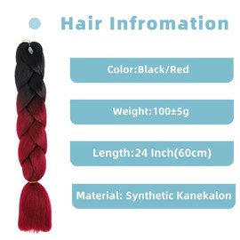 Jooceebaby Synthetic Hair for Braiding Easy Braid Pre-Stretched Braids Extensions Black Red Hair Extensions 24 Inch 3 Packs Hair for Braiding Braids Braids Braid Extensions (Black/Red)
