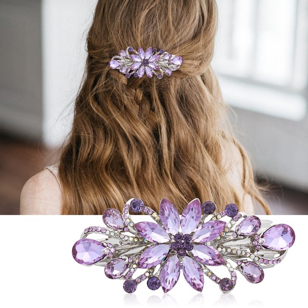 WLLHYF Flower Hair Clips Vintage Hair Clips Rhinestone Style Luxury Jewelry Design Hair Clip Metal Feather Hair Clips Hair Accessories for Women and Girls (Purple)