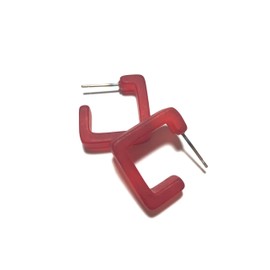 Dark Cherry Red Small Geometric Square Hoop Earrings - SQSM-RD-3