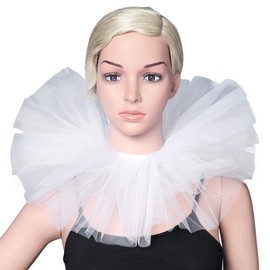 BABEYOND Tulle Ruffled Neck Collar Vintage Mesh Choker Wrap Renaissance Elizabethan Ruffle Layered Collar Scarf for Costume Party (White)