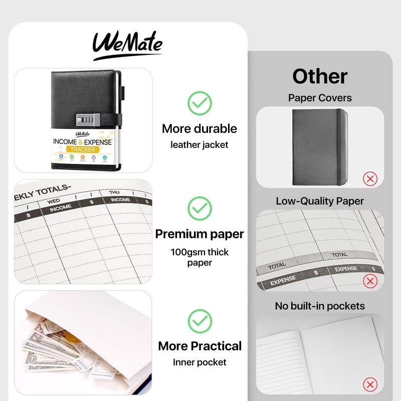 WEMATE Accounting Ledger Book with Lock, Accounting Log, Tracking Income