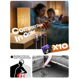 10-Pack Magnetic Cable Clips [1S Snap-On] Cord Holder, LISEN Office Desk Organizers and Accessories with 5 Extra Strong Adhesive Pads, Wire Organizer for Nightstand, Home, Wall, Car, Desktop, Purple