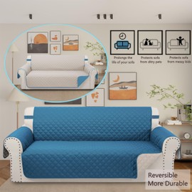 Luxshare Home Reversible Oversized Sofa Covers Couch Cover Furniture Protector for Dogs Elastic Straps Water Resistant(XLSofa,Blue/Beige)