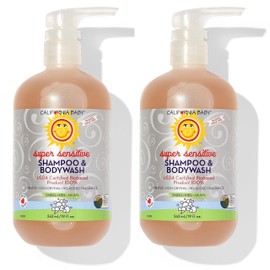 California Baby Super Sensitive Baby Shampoo and Body Wash | 100% Plant-Based | Gentle Fragrance Free Shampoo | Hypoallergenic | 19 Ounce (Pack of 2)