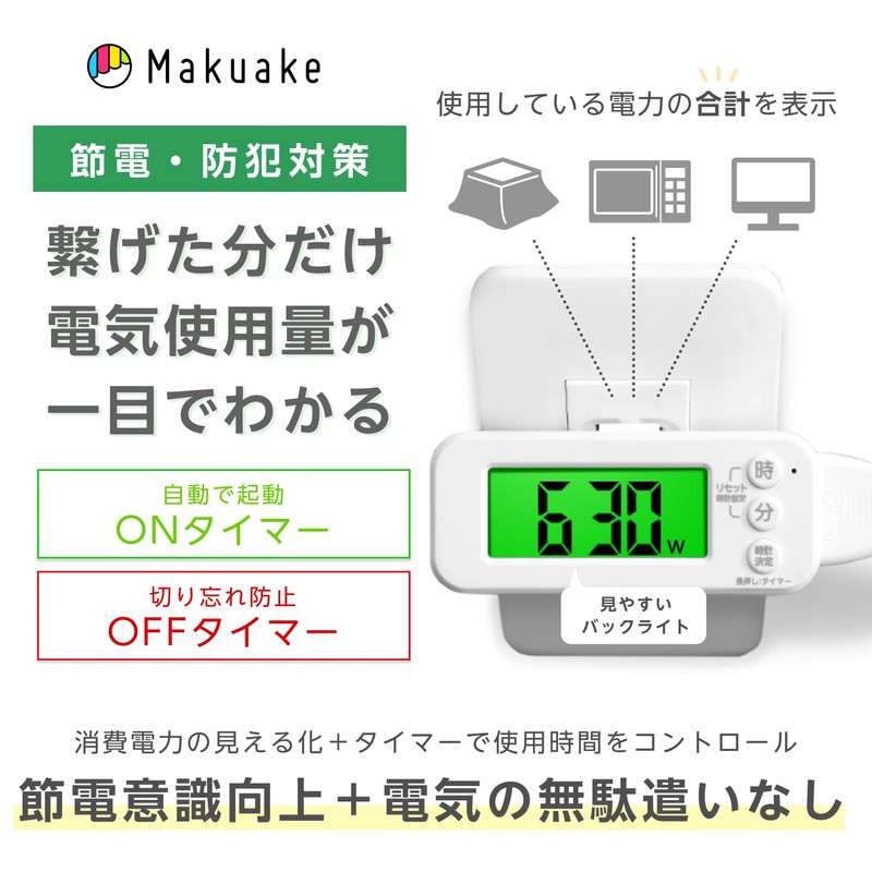 GDT Outlet Timer, Shows W Number of Connected Appliances, With