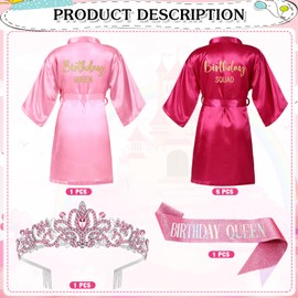ShinyMatch 8 Pcs Sleepover Birthday Spa Party Favors for Women Birthday Queen Robes Birthday Squad Robes with Crown and Sash(Pink)