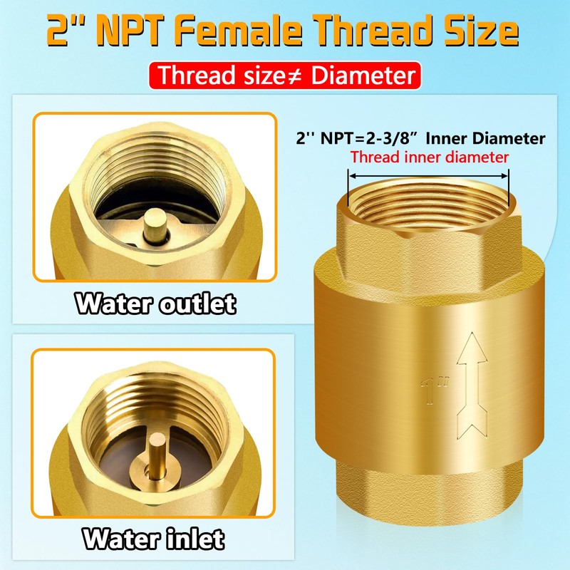 Boltigen Solid Brass Spring Check Valve, 2 Inch NPT Female