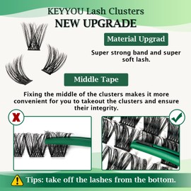 Lash Clusters 96pcs Individual Lashes Y02 D Curl 8-12MIX Cluster Lashes KEYYOU Volume Wispy Lash Extension Soft&Comfortable Easy DIY at Home(Y02,D-8-12MIX)