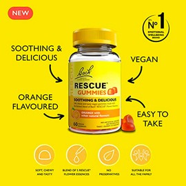 RESCUE Rescue Remedy Orange Gummies (60 Pack), Natural Flower Essences for Balanced Days, Easy to Take, Vegan, Soothing and Delicious, Suitable for The Whole Family, Orange Flavour