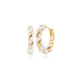 WIC copper alloy imitation pearl earrings, twisted pearl S925 silver needle retro French earrings, cold gold