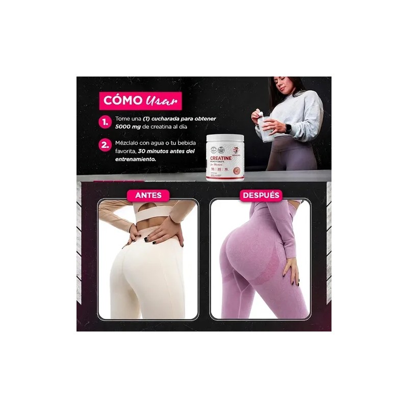 Creatina Monohidratada Mujer 5000mg Pre Entreno Bcaa