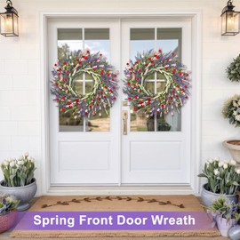 LZNPA 26 Inch Lavender Wreath Summer Spring Wreaths for Front Door Wreaths for Front Door for Wedding Farmhouse (Red Pink Lavender)
