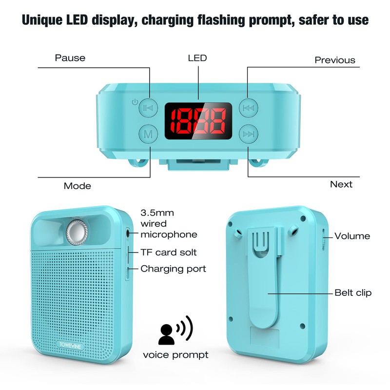 Voice Amplifier, Towevine Portable Rechargeable Microphone Speaker with Headset and