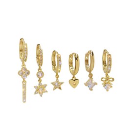 6 Piece Piercing Ear Gold Earrings Set for Multiple Ear Holes Stackable Cubic Zirconia Stud Earrings Hoop Earrings Set for Women Gold-Plated Stud Earrings Set