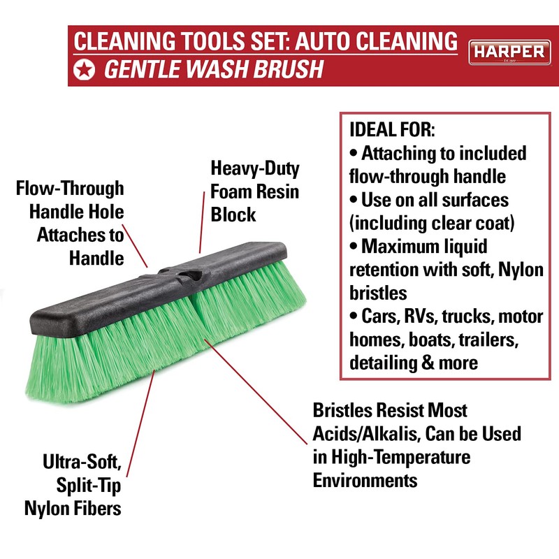 Harper 37518600 6-Piece Car Wash Brush Set with Telescoping Flow-Through