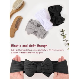 AQOKKA Baby Bows Headbands Nylon Newborn Baby Headbands Toddler Infant Hairbands with Big Bows for Baby Girl Newborn Essentials