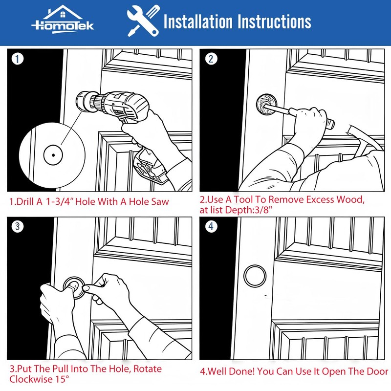 HOMOTEK 4 Pack Closet Door Finger Pull 1-3/4”, Easy Snap