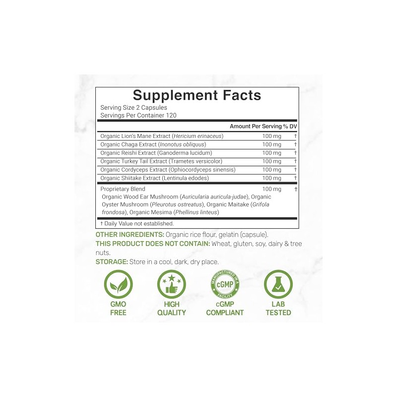 Organic Mushroom Supplement, 8,000mg Per Serving, 240 Veggie Capsules 10