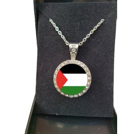 PJ4U Palestine Silver Colour Necklace With Diamante Pendant And Gift Box
