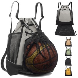 AUNGKWANG Gym Bag, Sports Bag Boys, Waterproof Sports Bag Made of Nylon, Adjustable Sports Bag with Drawstring, Ball Bag Adult for Football, Basketball Storage (Grey)