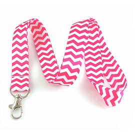 Hot Pink Chevron Lanyard Key Chain Id Badge Holder