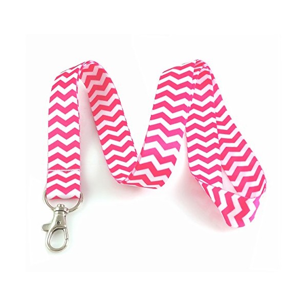 Hot Pink Chevron Lanyard Key Chain Id Badge Holder