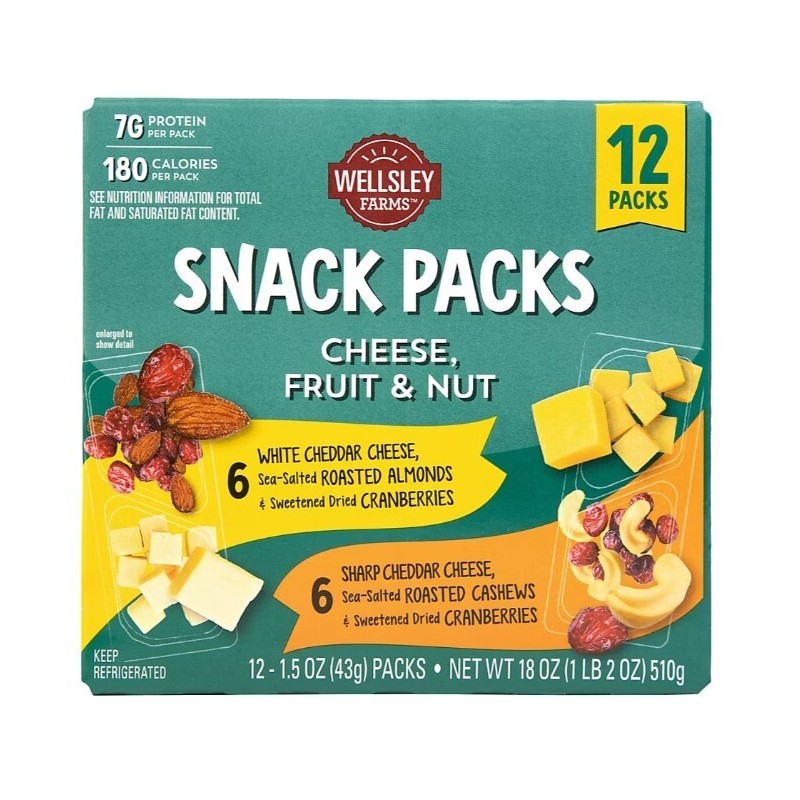Wellsley Farms Cheese Fruit & Nut Snack Packs, 12 pk.
