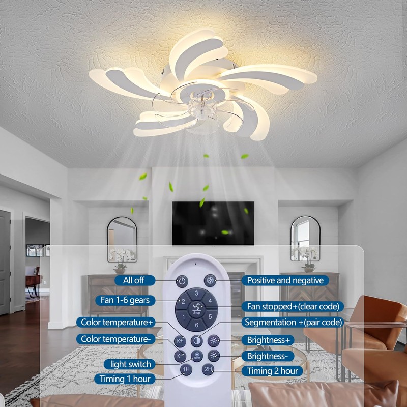 Dalouguan Ceiling Fan with Lights Remote Control, White Flower Ceiling