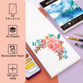 Stationery Island Watercolour Paper A6 300 g, 40 Sheets Watercolour Pad A6, Watercolour Paper for Watercolours 2 Pack, Watercolour Paper Postcards, Watercolour Paper for Students, Beginners,