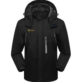 GEMYSE Men's Windproof Ski Jacket Warm Raincoats Snowboarding Hooded Parka With Multi-Pockets (Black,Small)