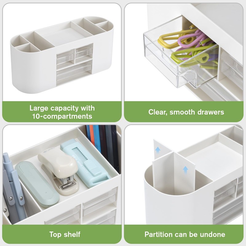 MumdoYAL Desk Organiser with 6 Compartments and 3 Drawers -