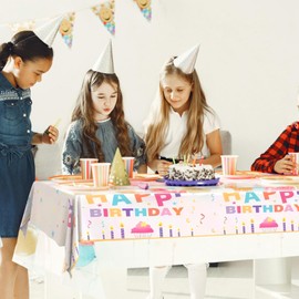 2Pack Birthday Party Table Cloth,54x72in Happy Birthday Party Tablecloth for Boys Girls White Plastic Confetti Disposable Rectangular Party Table Cover for Kids Baby Birthday Themed Party Decorations