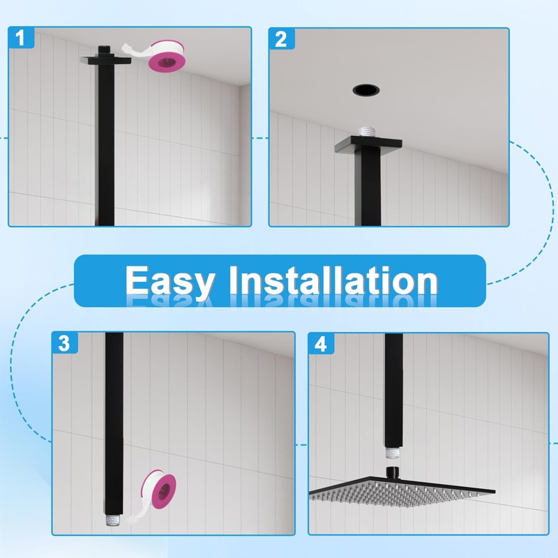 Shower Arm with Flange 24 Inches Ceiling Mount Square Straight
