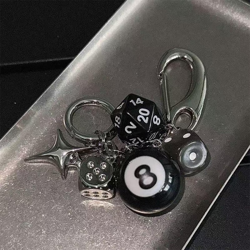 Dhdfisd 8 Ball Keychain Y2K Star Dice Billiards Keychin Lucky