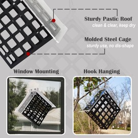 Suet Cage Bird Feeder for Outdoors - Hanging Outside or on Window - Easy DIY Assembly with Clear Roof Rain Proof - Basket for Woodpecker, Chickadee, Nuthatch