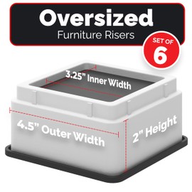 iPrimio Bed Risers - Square, 2 Inch Lift, Heavy Duty, 6 Pack, Up to 10000lbs - Bed Raising Blocks, Furniture Risers - Safe, Sturdy Bed Lifts for College Dorm Rooms, Couches, Tables, Desk Riser