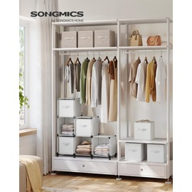 SONGMICS Cube Storage Organizer with Storage Boxes, 6-Cube Organizer, 6 Collapsible Non-Woven Fabric Bins, Customizable, Space-Saving, Bedroom, Living Room, Cloud White ULPC062W06