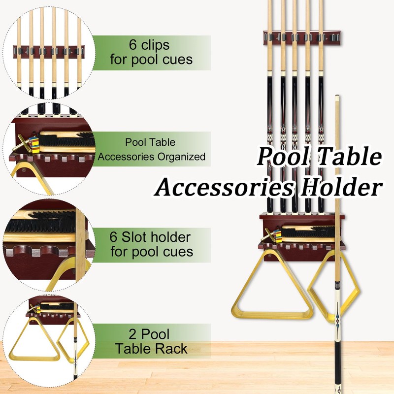 Pool Stick Holder Wall Mount,Hardwood Billiards Pool Cue Rack, Pool
