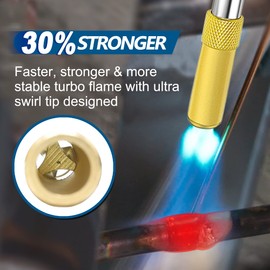 Turbo Torch Tips with Gas Self-Igniter Adjustable Flame Knob Brass Tip 360° Swivel Tips CGA600 Interface Compatible with Propane MAP MAP Gas for Soldering Brazing Plumbing Welding.