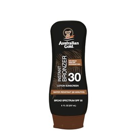 Australian Gold Loción de protección solar con bronceador instantáneo, amplio espectro, resistente al agua, no grasa, libre de oxibenzona, libre de cr